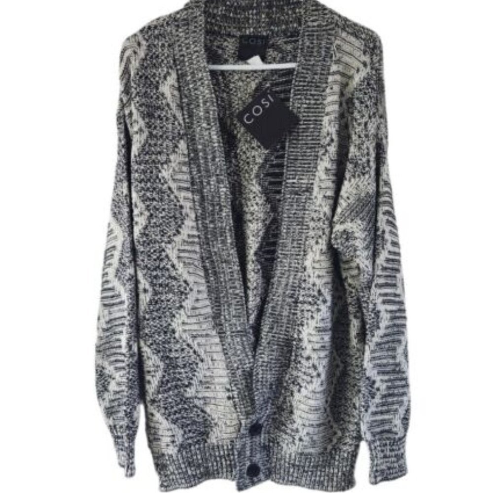 Vintage Cosi Gray Knit Sweater Cardigan Men Size L Women XL NEW Grandpa - Picture 1 of 6